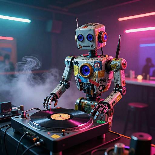 Retro Robot DJ in Neon Underground