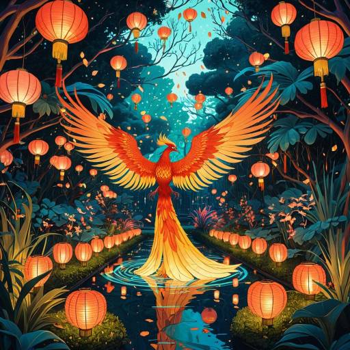 Enchanting Mythical Garden of Phoenix Feathers