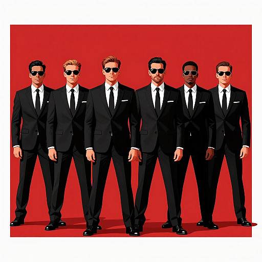 Six Men in Black Suits with Sunglasses