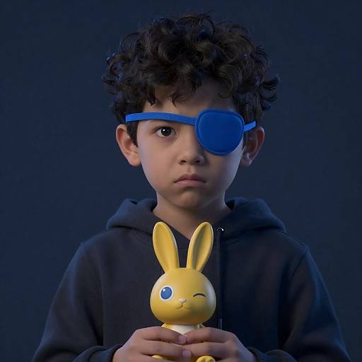 Boy with Eye Patch Holding Bunny