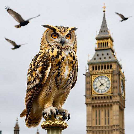 Majestic Golden Owl with Big Ben