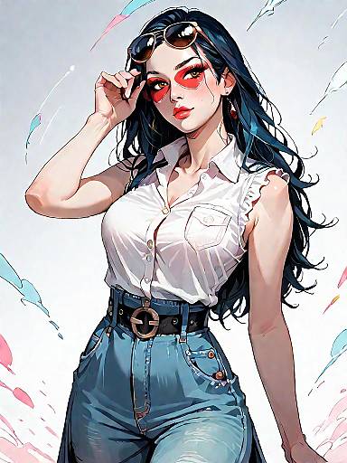 Stylish Woman in Denim Dress with Aviator Sunglasses