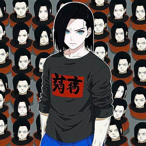 Illustration of Android 17, dragon ball in the style of Gulp5959