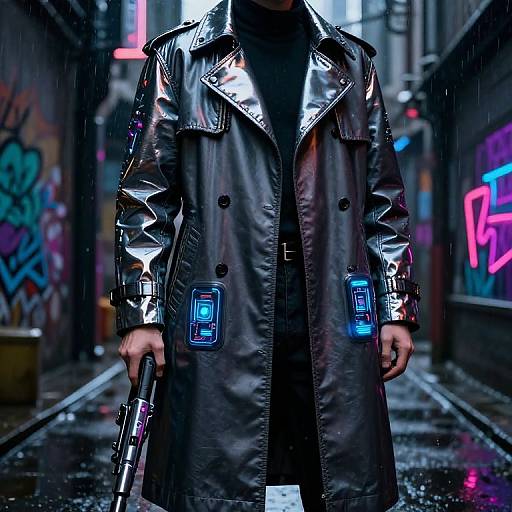 Cyberpunk Trench Coat in Neon Alley