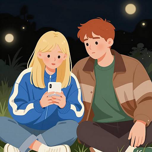 Nighttime Illustration of Two People