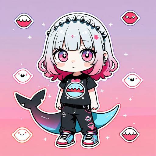Vibrant Chibi Character with Shark Theme