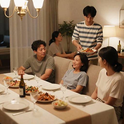 Family Dinner Scene with Casual Atmosphere