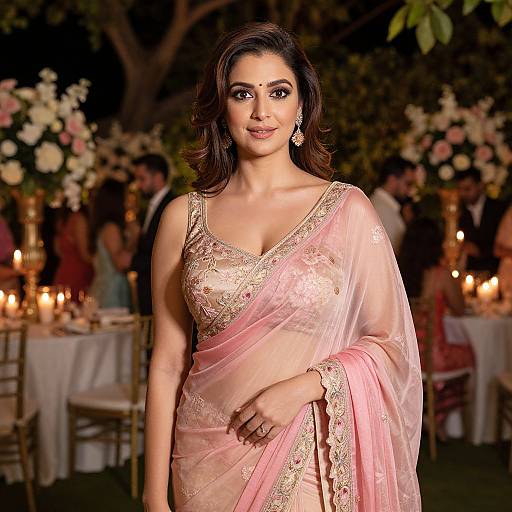 Elegant Pink-Beige Floral Saree