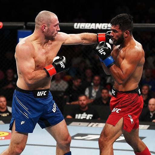 Intense Boxing Match Between Two Fighters