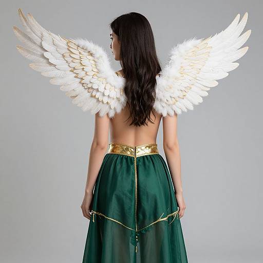 Winged Female Model in Green Skirt