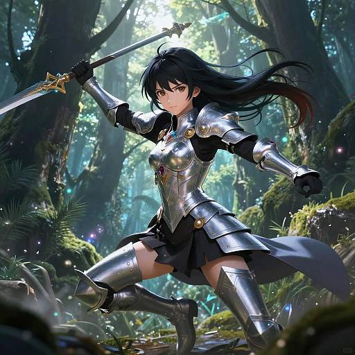 Anime Warrior Girl in Mystical Forest