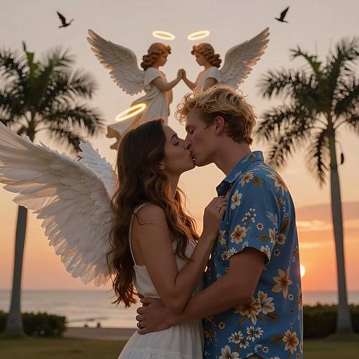 Romantic Couple with Angelic Background