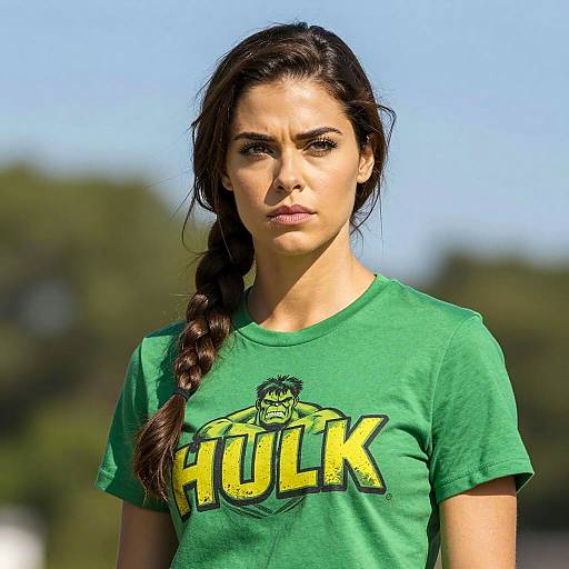 Woman Wearing Green Hulk T-shirt Outdoors