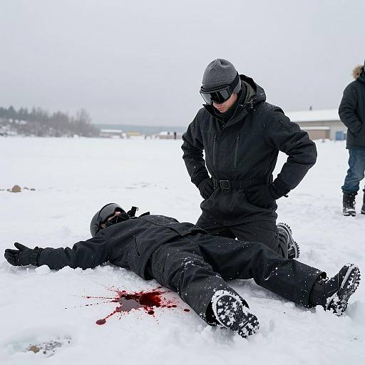 Desolate Winter Scene with Lifeless Body