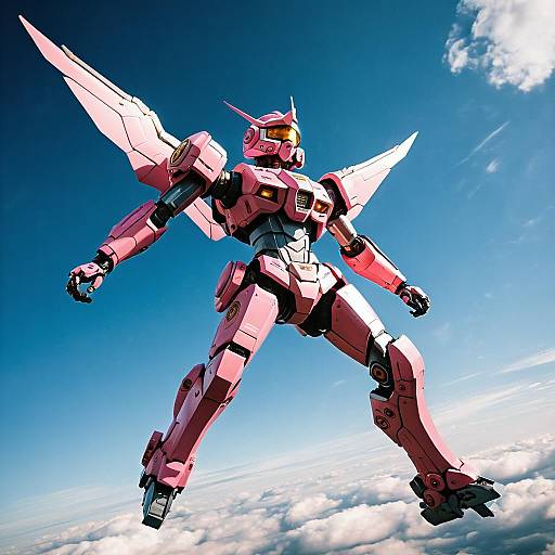 Pink Mecha Girl Flying Dramatic