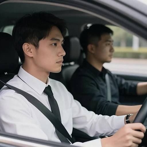 Men Driving in a Dark Car Interior