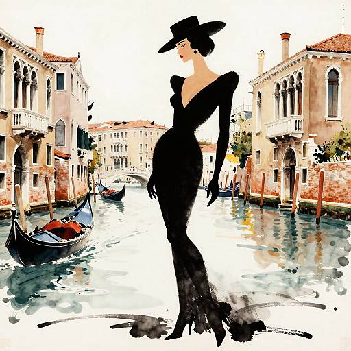 Avant-Garde Model in Serene Venetian Canal