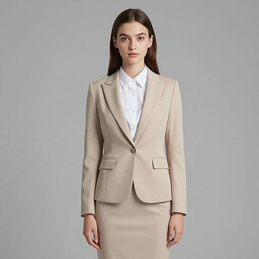Young Woman in Beige Tailored Suit