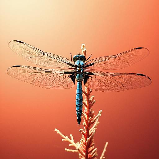 Blue Dragonfly on Coral Branch