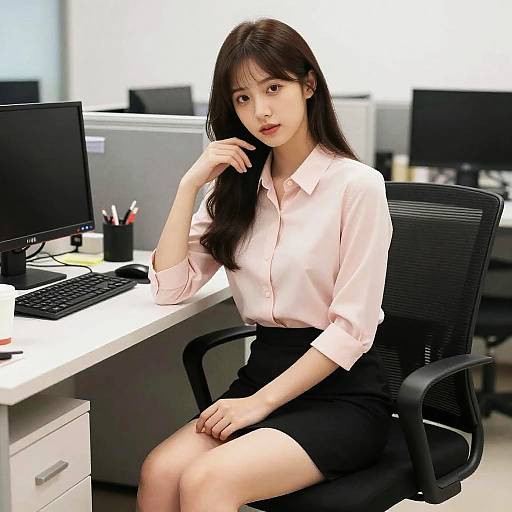 Realistic Office Beauty in Soft Focus
