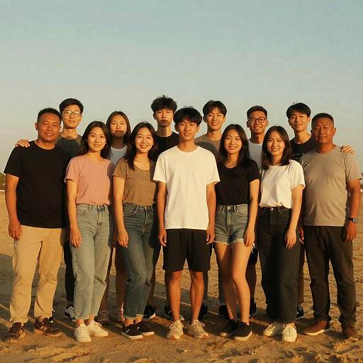 Group of Young Adults Standing Outdoors on Sandy Ground