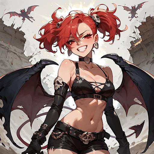 Smug Red-Haired Demoness at Dawn