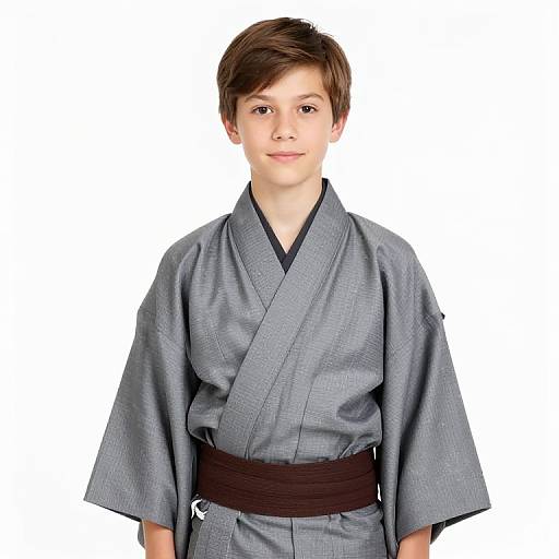 Boy in Grey Kimono with Belt
