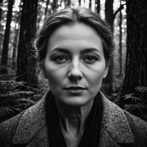 Black and White Portrait of Woman in Forest
