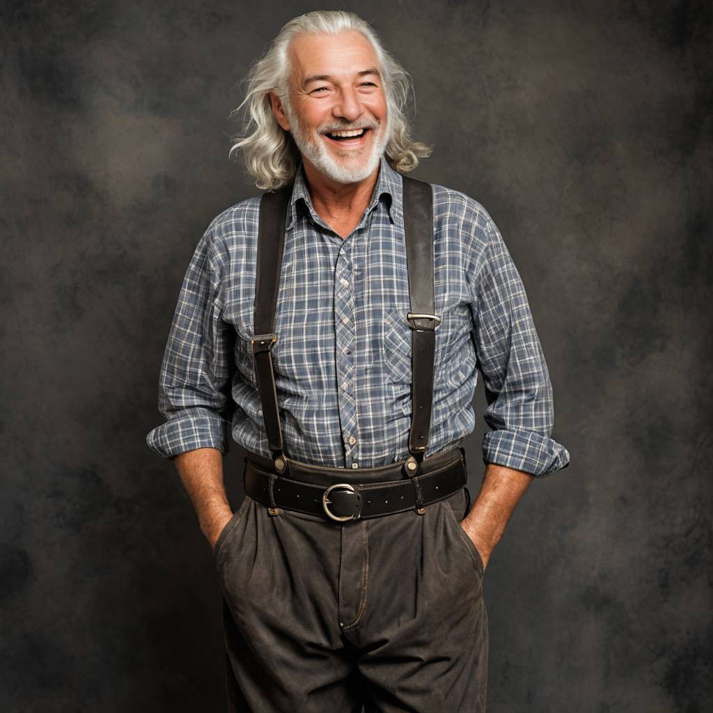 Laughing Elderly Man in Traditional Lederhose