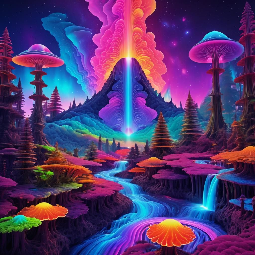 Vibrant Psychedelic Mushroom Forest Scene