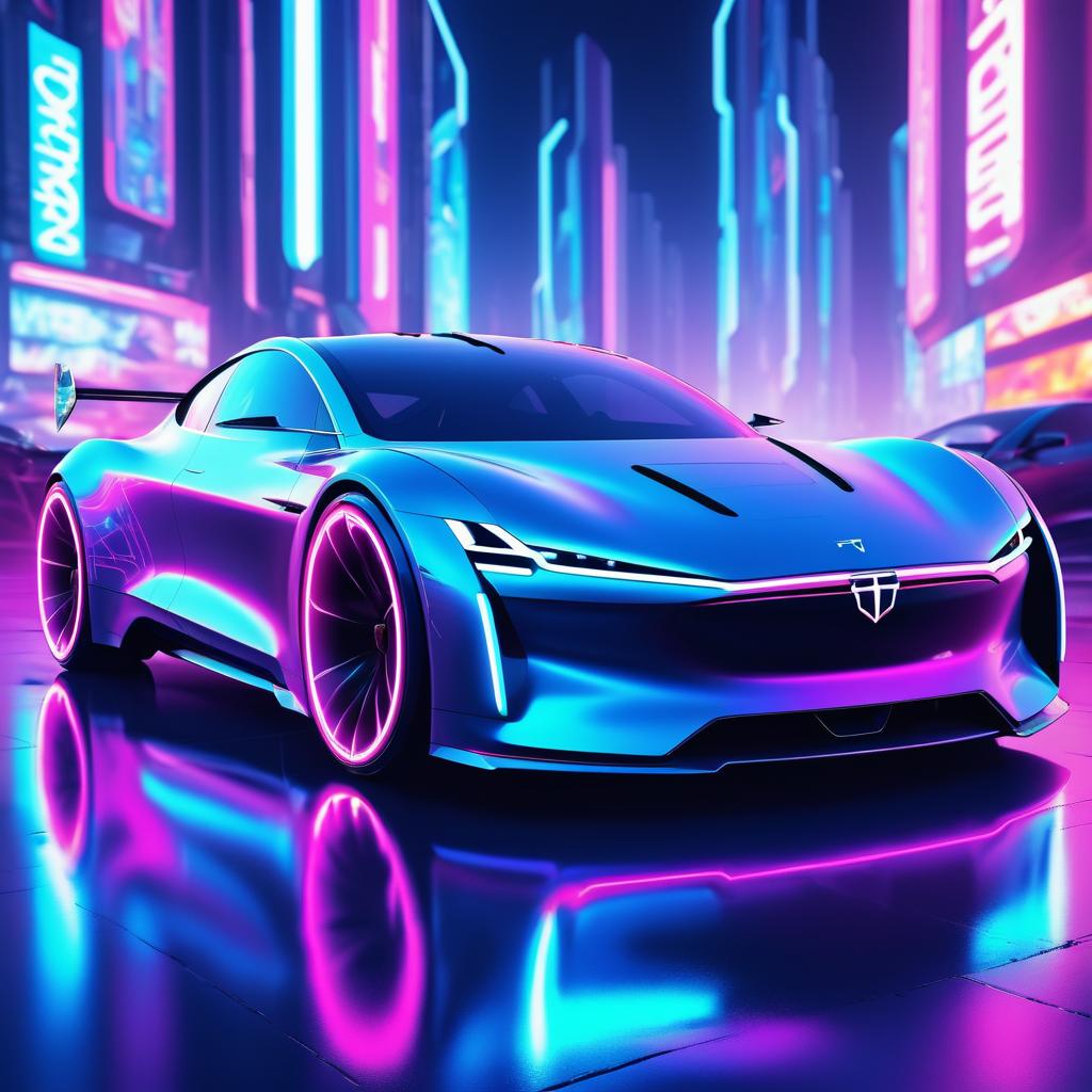 Futuristic Tesla in Dystopian Neon City