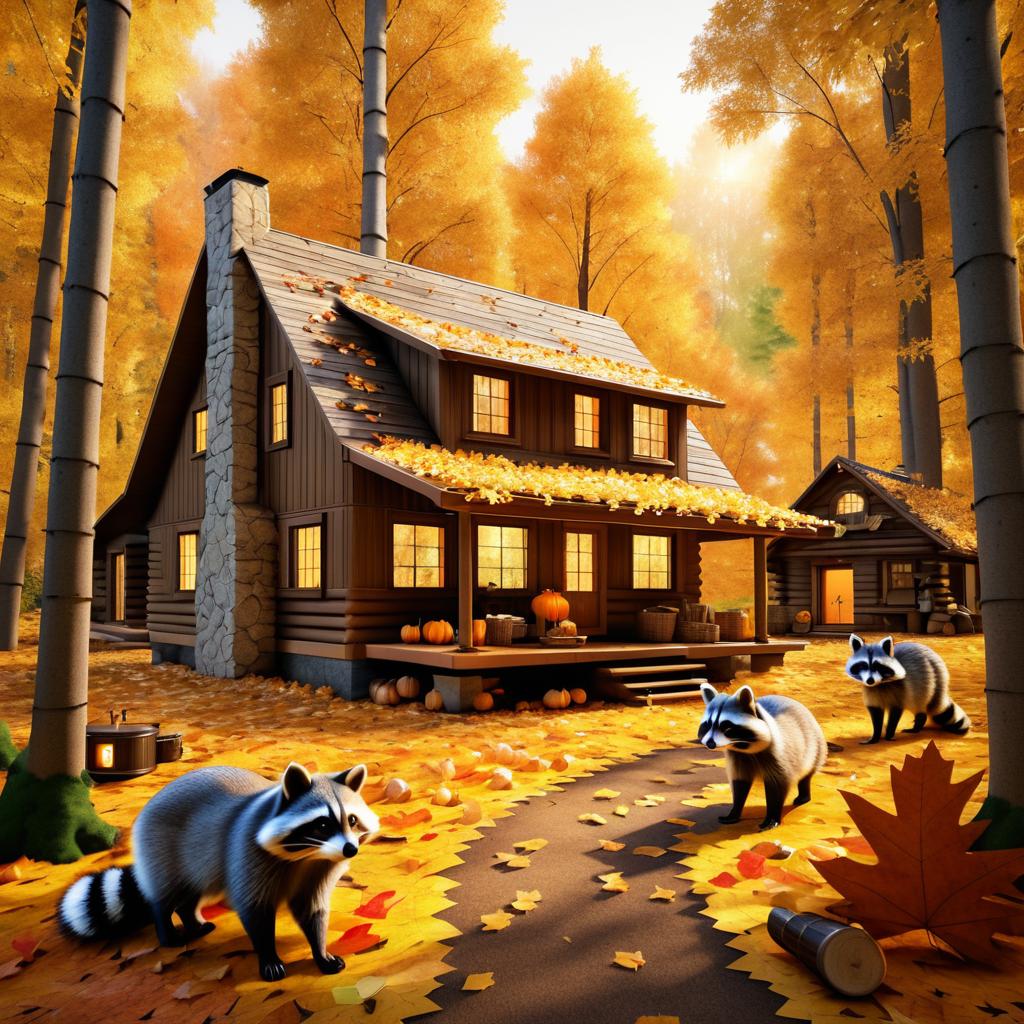 Cinematic Raccoons in a Cozy Cabin