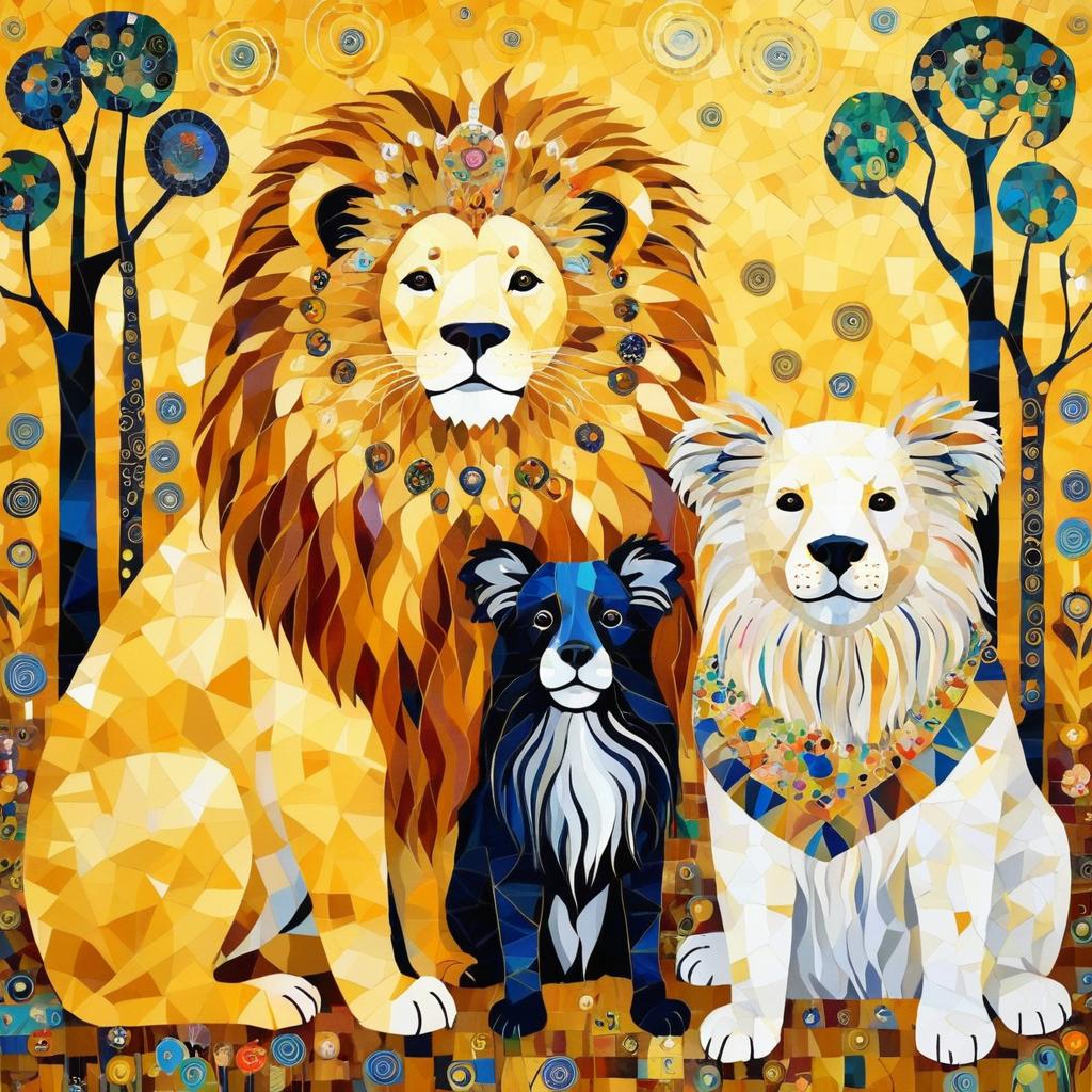 Whimsical Trio: Lion, Dog, and Koala