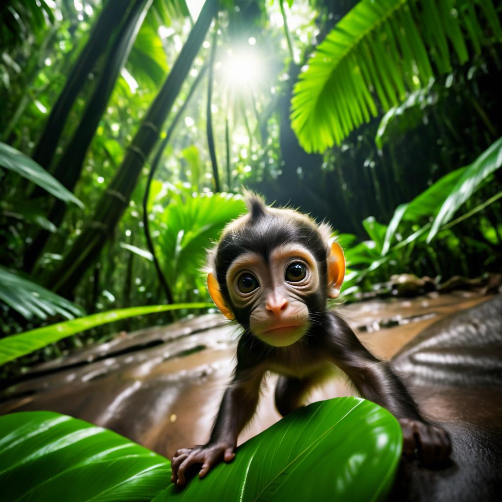 Playful Baby Monkey in Rainforest