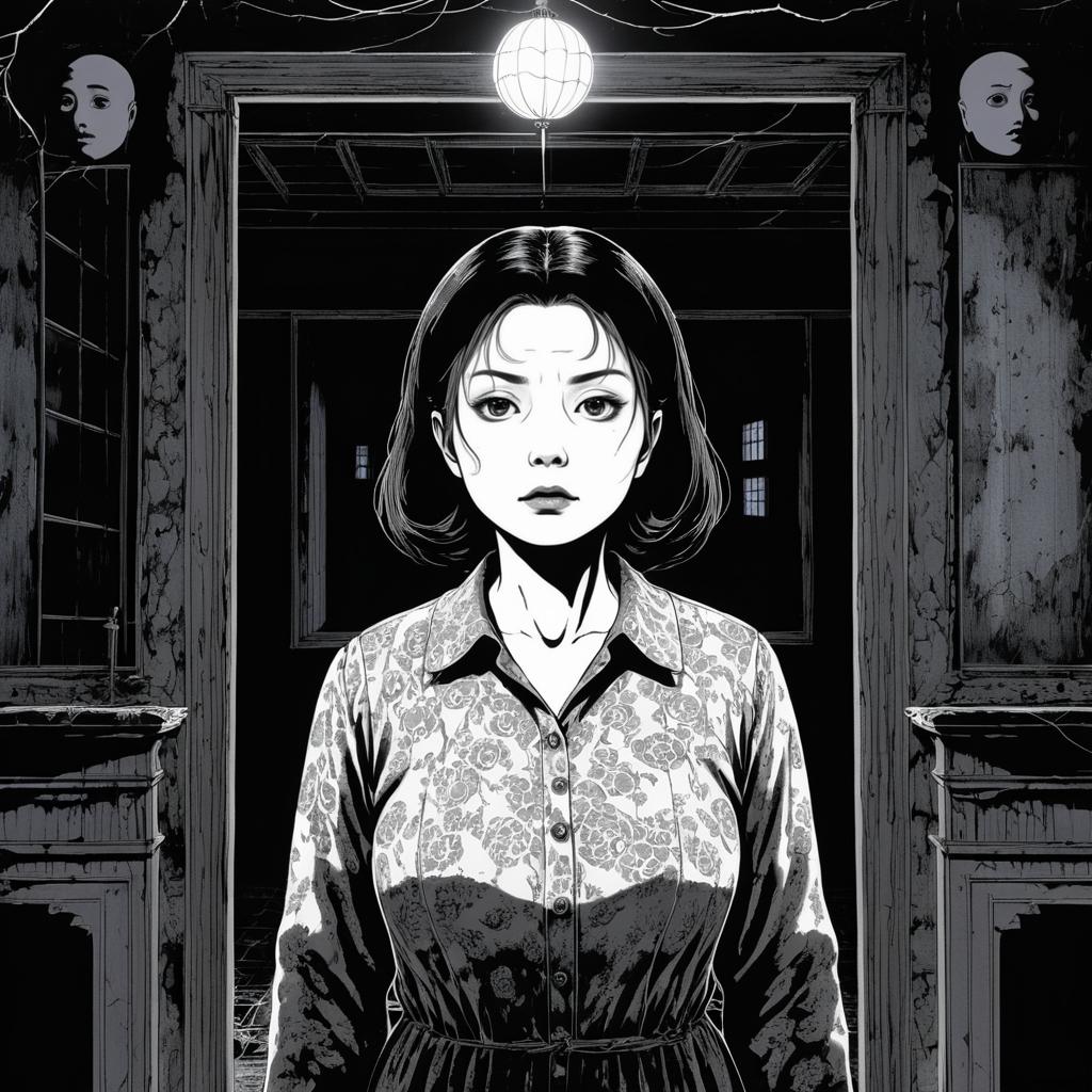 Haunted Woman in Creepy Manga Style