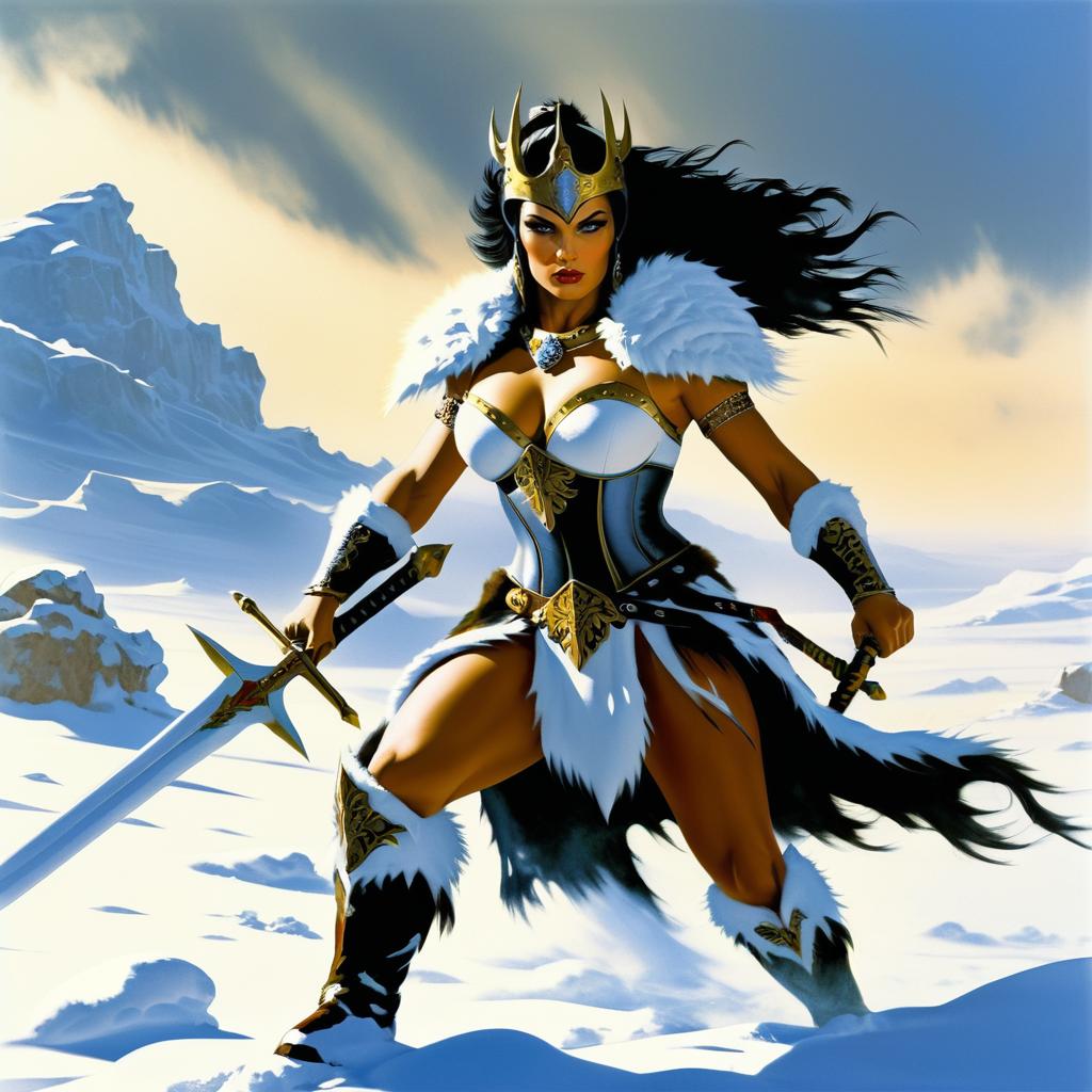 Fierce Warrior Queen in Snowy Battle