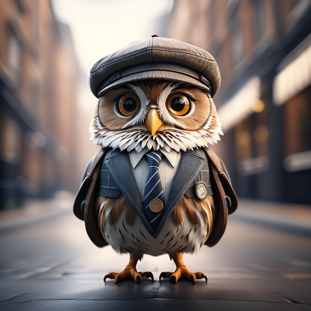 Urban Owl in Newsboy Cap Portrait