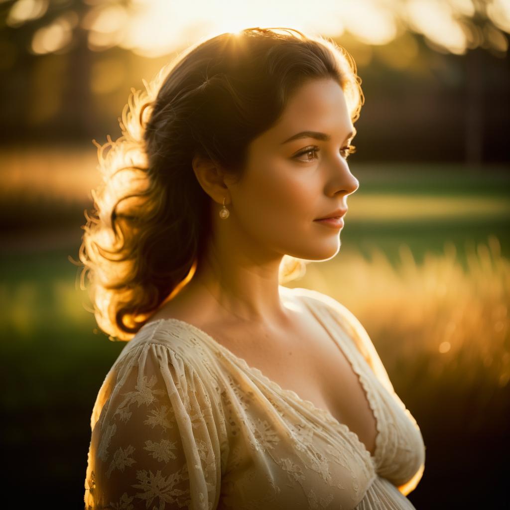 Warm Portrait of Pregnant Woman in Evening Light