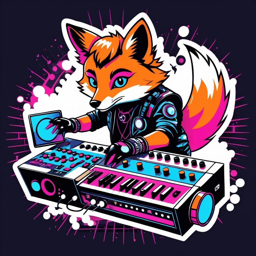 Cyborg Fox in 80s Punk Synth Art