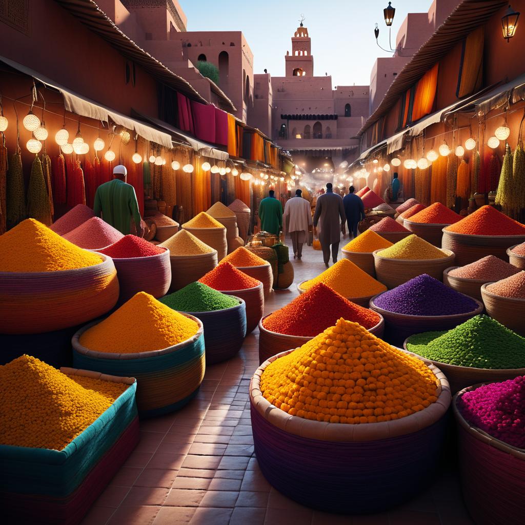 Vibrant Hyperrealistic Marrakech Market Scene