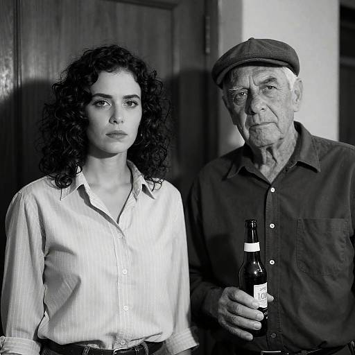 Serious Black-and-White Portrait of Duo