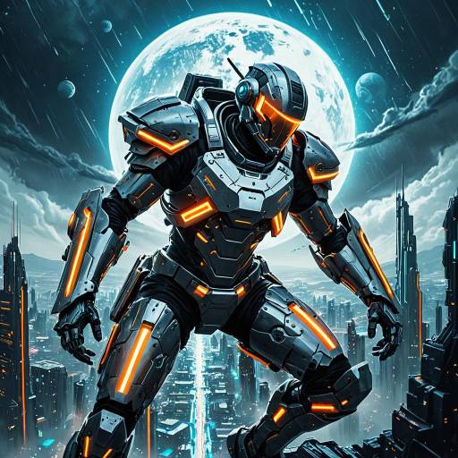 Cyborg Knight in Neon Exoskeleton