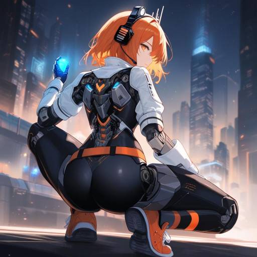 Futuristic Cyborg Woman in Cityscape