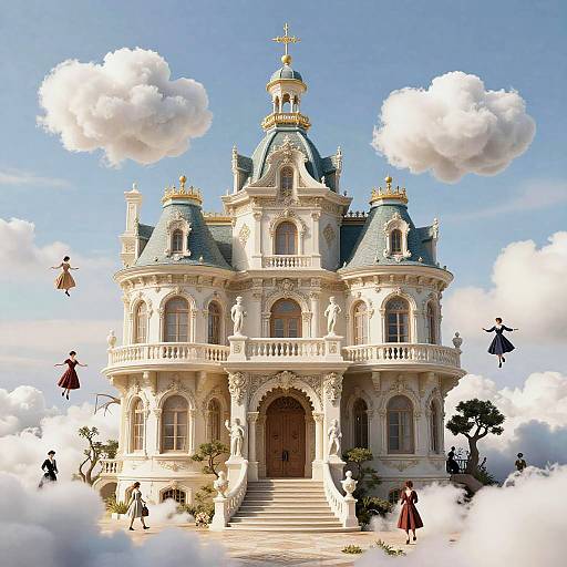 Surreal Multi-Story Mansion in Clouds