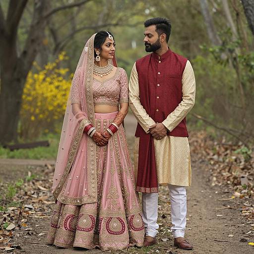 Indian Bride and Groom in Traditional Attire Outdoors