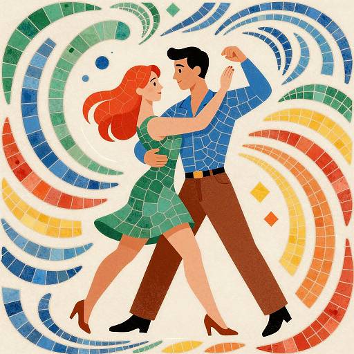 Mosaic Illustration of Dancing Couple