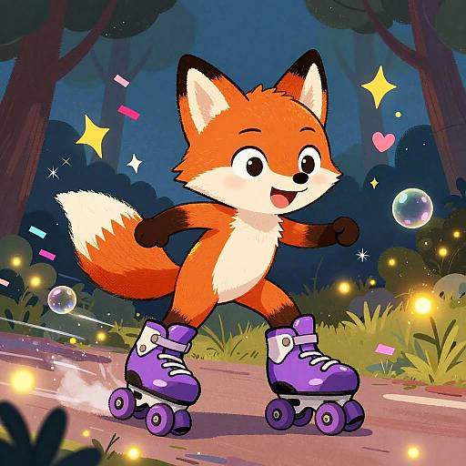 Playful Fox on Purple Roller Skates