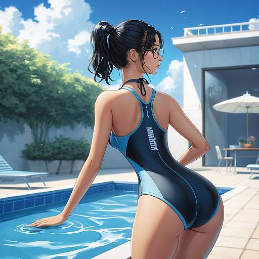 Detailed Illustration of Girl at School Pool