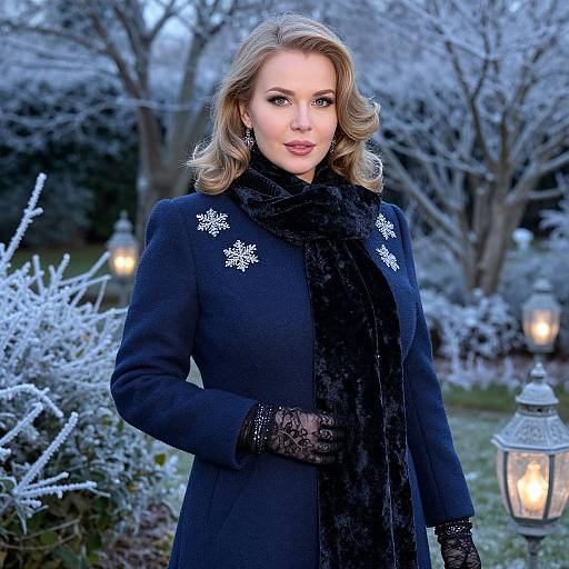 Stylish Woman in Winter Party Costume