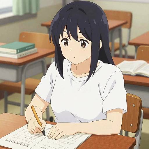 Anime High School Girl Studying